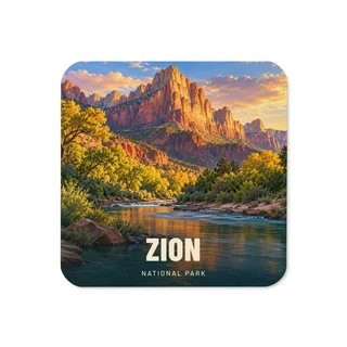 Zion travel artwork on a coaster